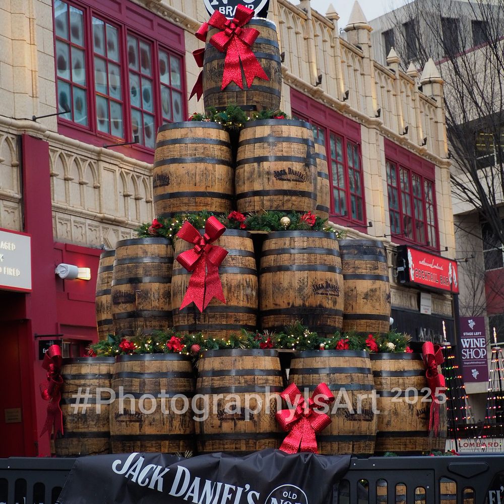 Christmas decorations outside this restaurant, on
 The block where I work. 