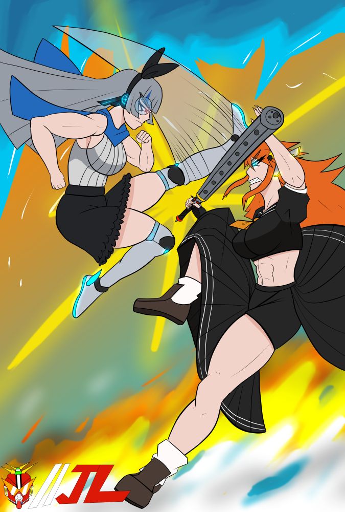 Old Birthday art for ArsenicPoptart on the other place featuring his cyborg sisters Hotaru and Tomoka 