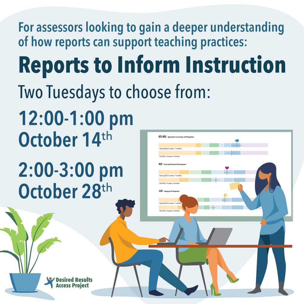 For assessors looking to gain a deeper understanding of how reports can support teaching practices: Reports to Inform Instruction. Two Tuesdays to choose from: 12-1 PM October 14 and 2-3 PM October 28.