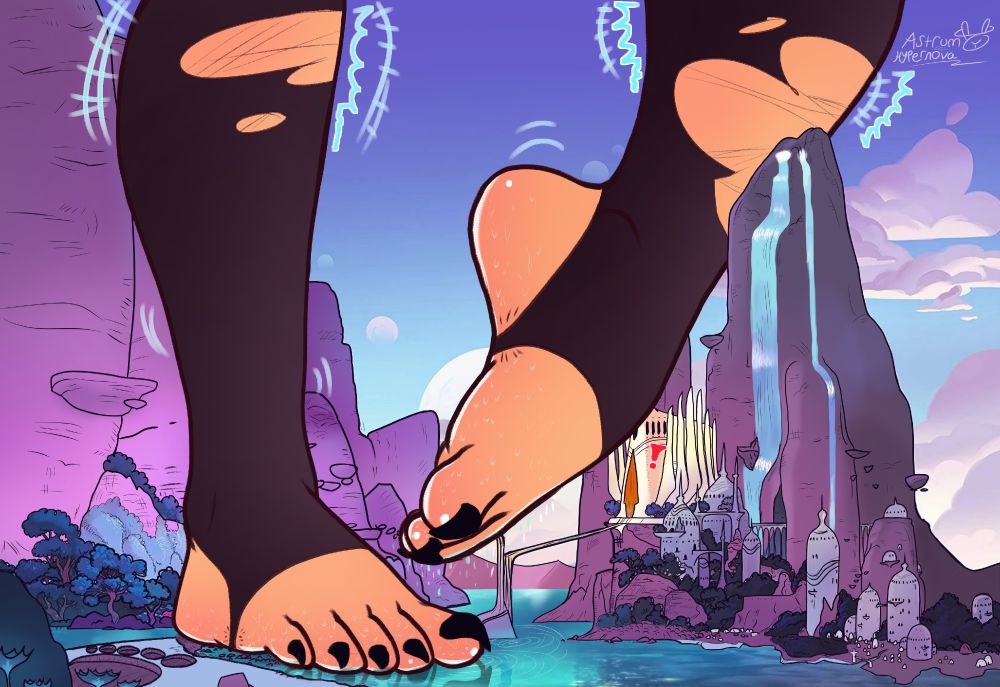 Giantess Catra growing bigger at an alarming rate, her toes larger than the cliffs