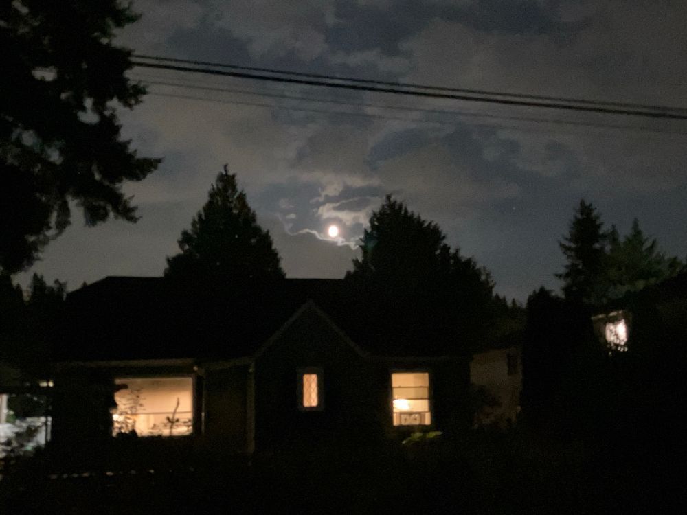 My house. Also the moon and some clouds.