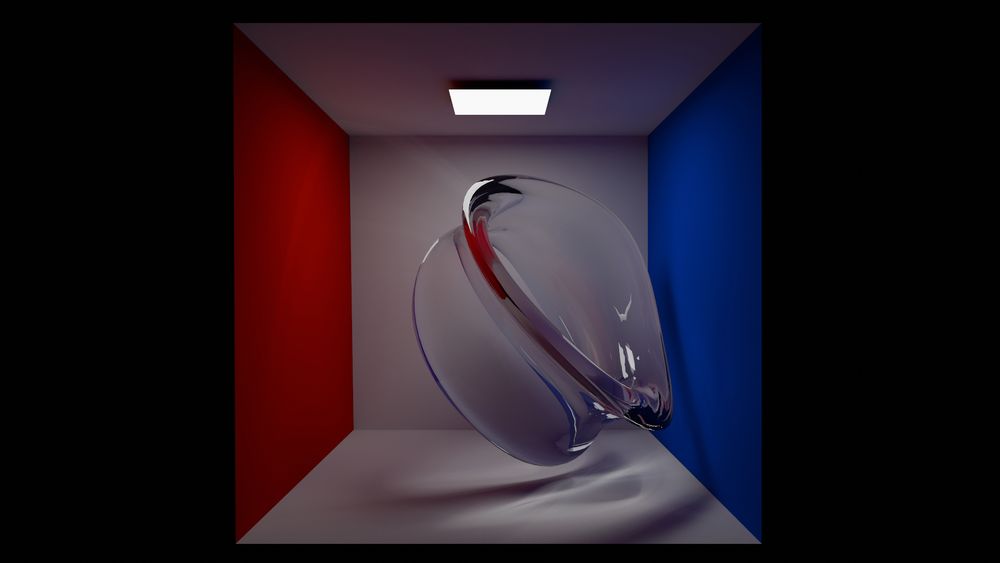 Cornell Box with a sculpture. Rendering by LuxCoreRender.