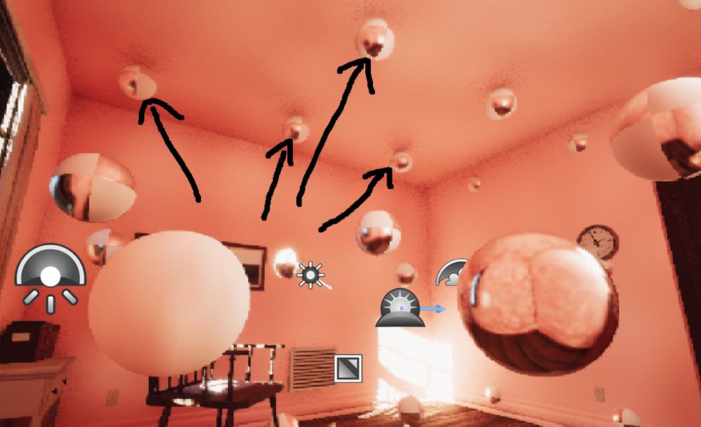 UE5, Lumen scene with lighting probes visualized.
