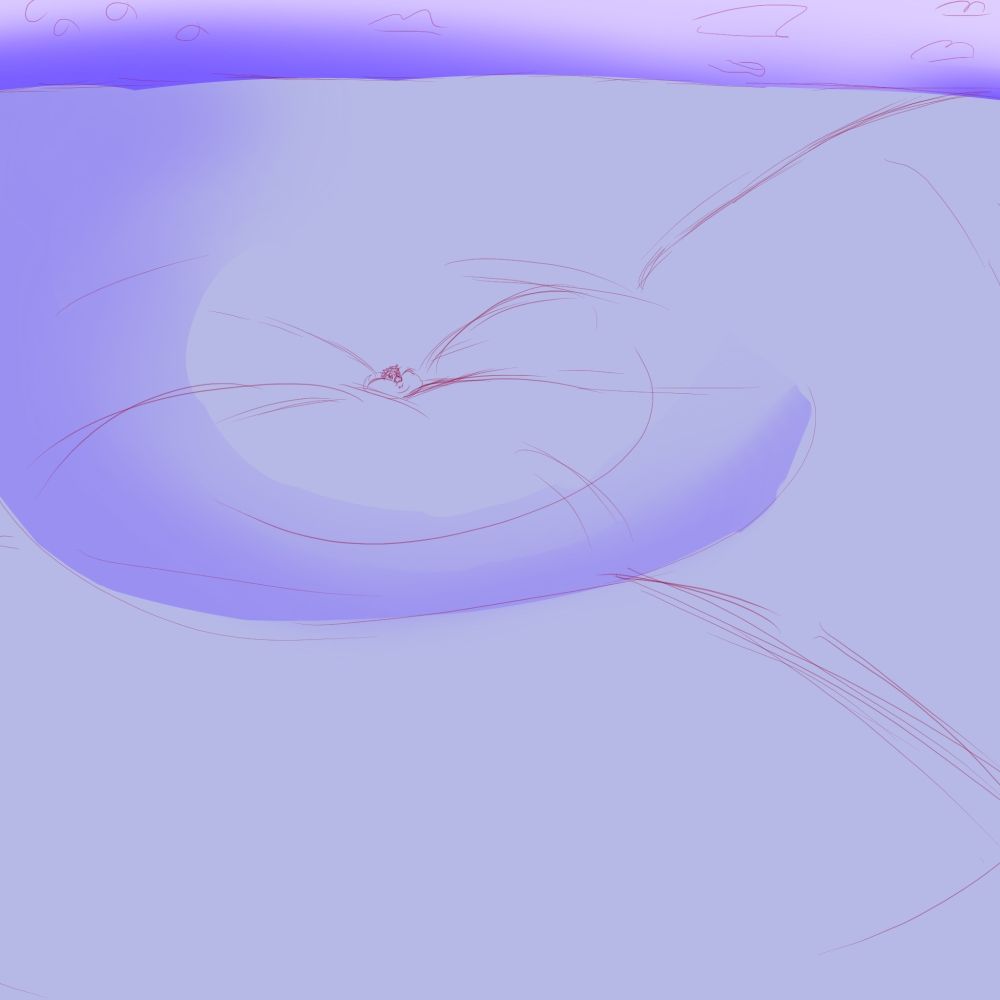 Drewy's head in middle of a vast berry looking land.... he's so big, he even has his own clouds and gravitational pull!!