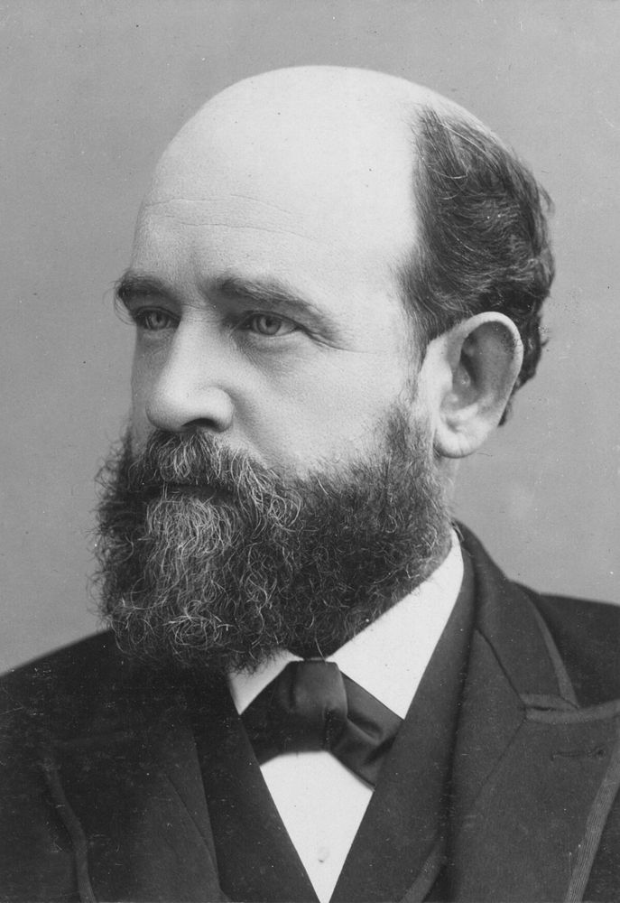 Black and white headshot of 1800s American political economist Henry George