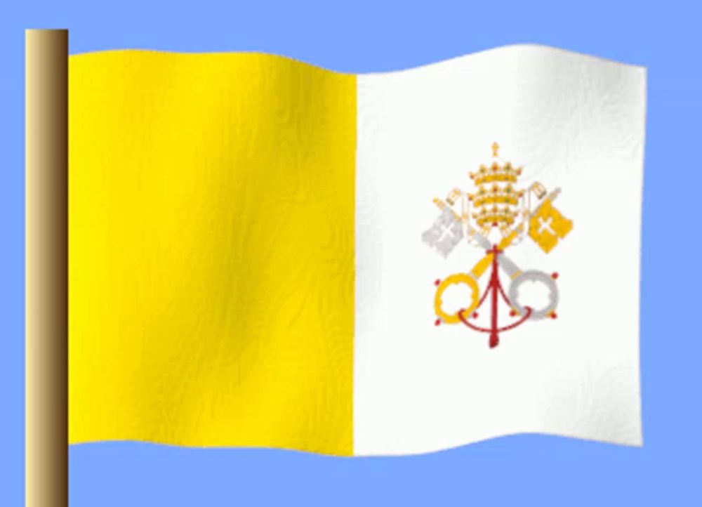 a yellow and white flag with a crown and a cross on it