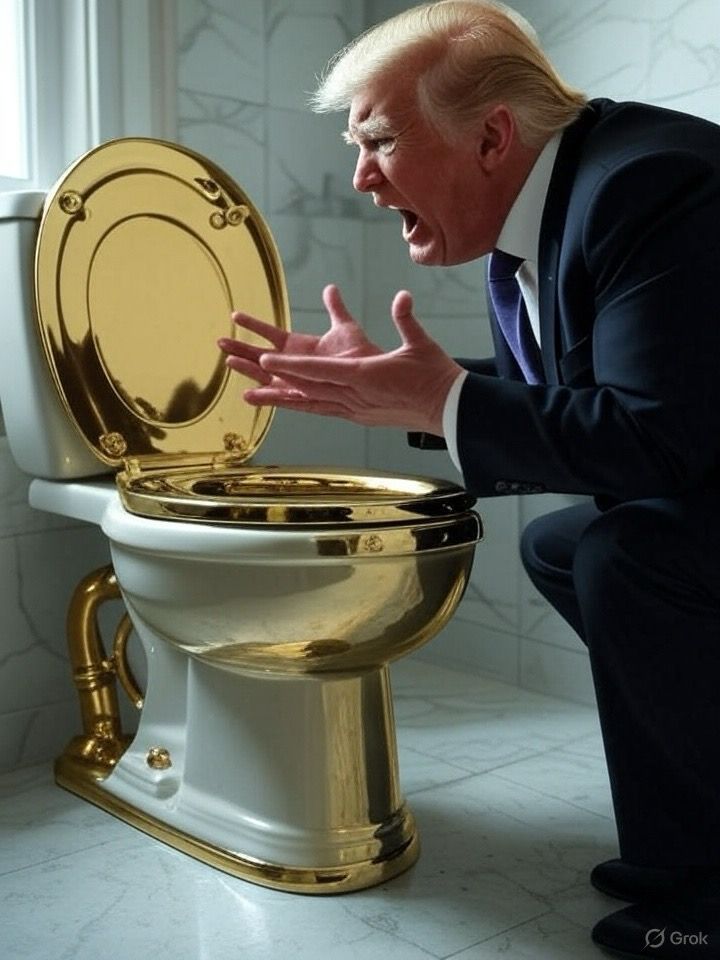 Donald Trump having an argument with a toilet.