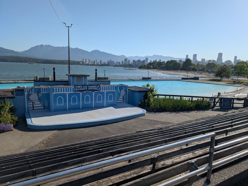 in the foreground kits showboat stage rebuilt with a filled pool behind it 