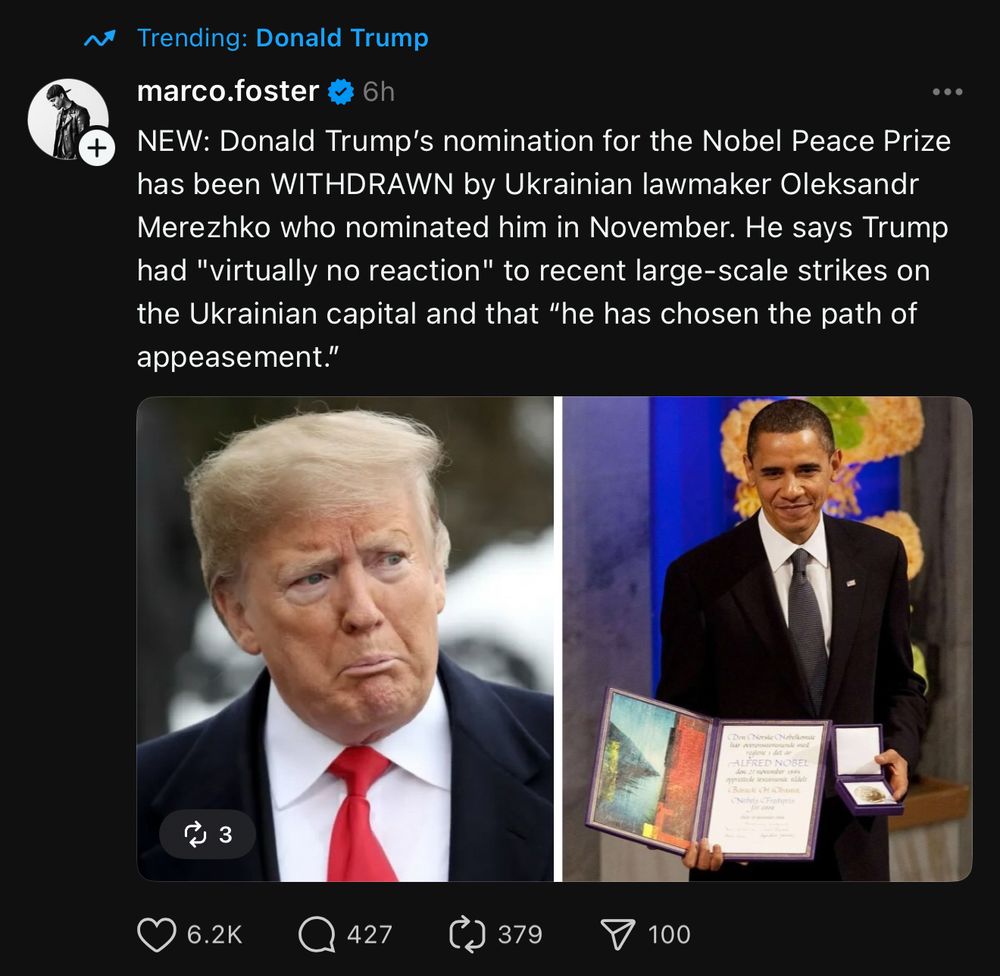 A thread about Trumps nomination for peace prize being revoked, and a hilarious image of him making a funny face 