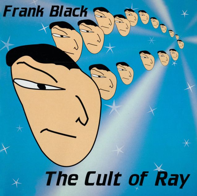 Capa horrível do disco The Cult of Ray do Frank Black.
Um rosto mal desenhado se repetindo em perspectiva, formando uma composição fálica, sobre um fundo degradê azul com estrelinhas.