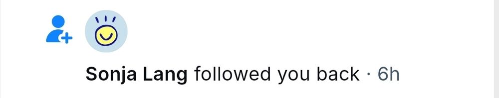 Screenshot of a Bluesky following notification. This one is about Sonja Lang following the poster back.