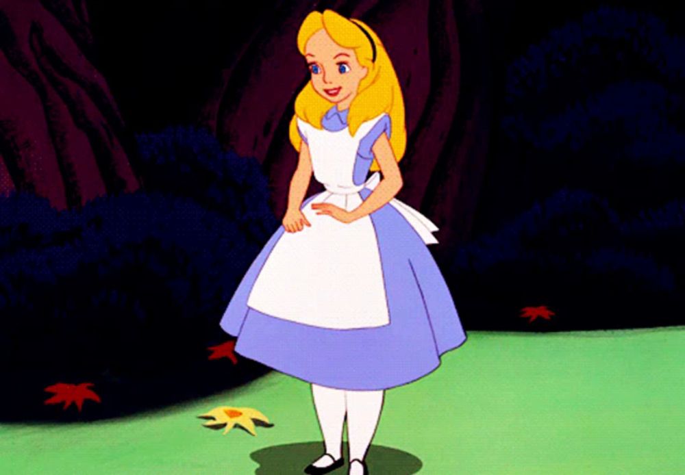 a cartoon of alice from alice in wonderland is dancing