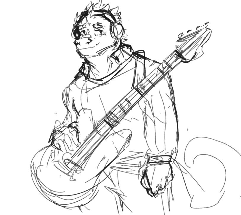 A fat lizard with a guitar