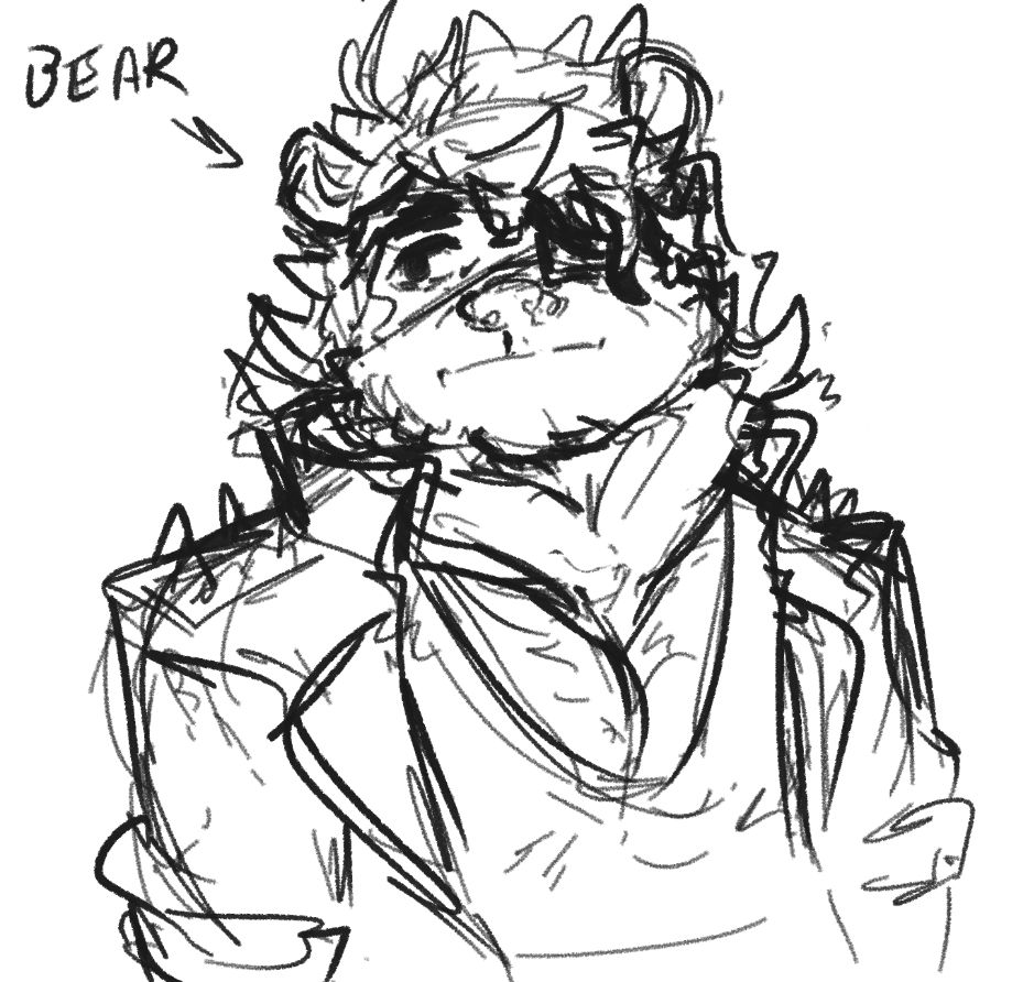 A bear biker with an eyepatch covering his left eye