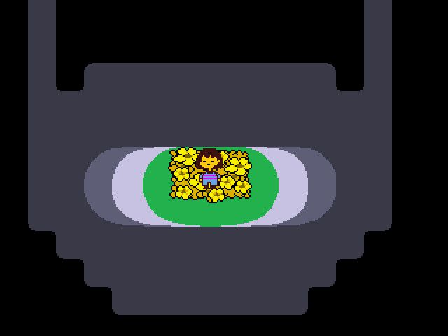 Frisk Undertale stands in the flower patch.