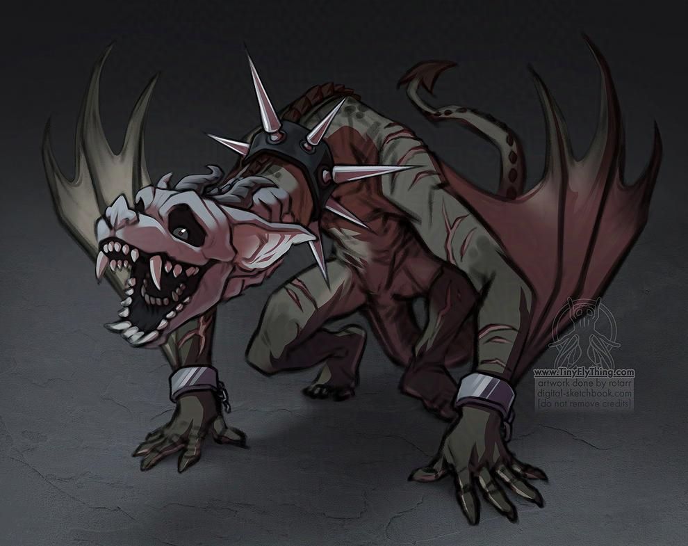 dragon gargoyle creature with open jaws on a simple dark background