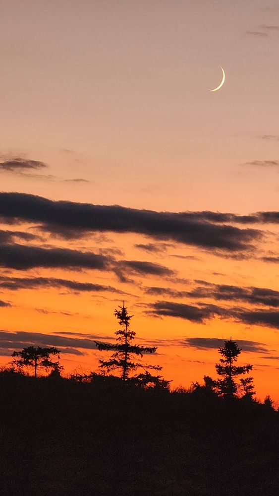 Sunset with a sliver moon 