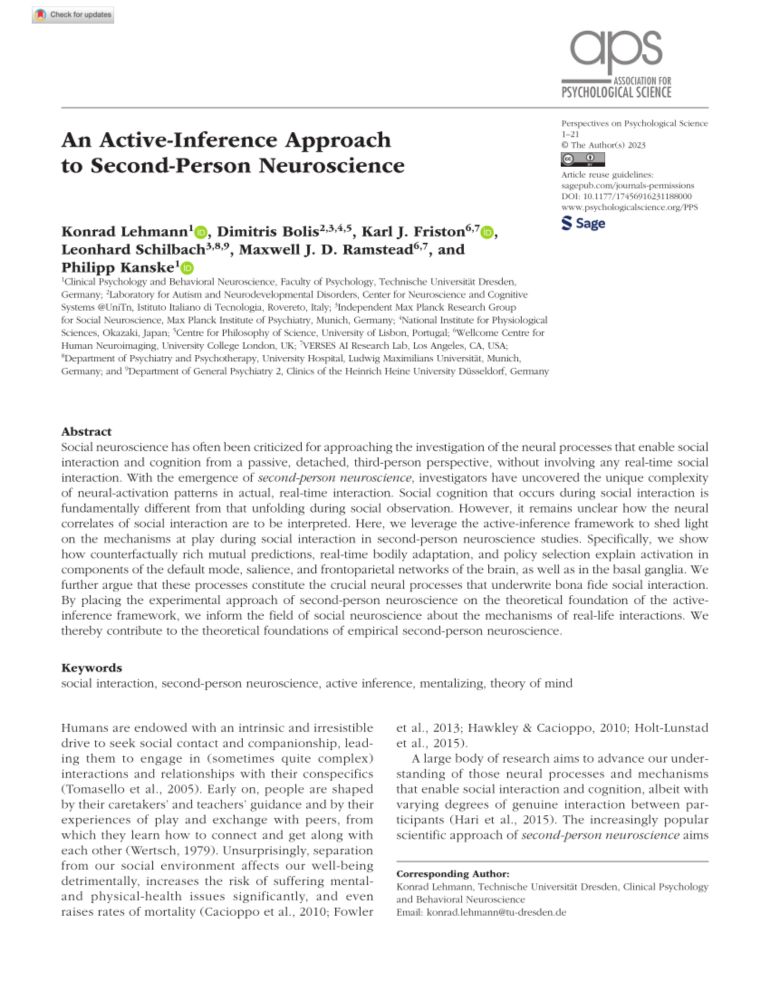 (PDF) An Active-Inference Approach to Second-Person Neuroscience