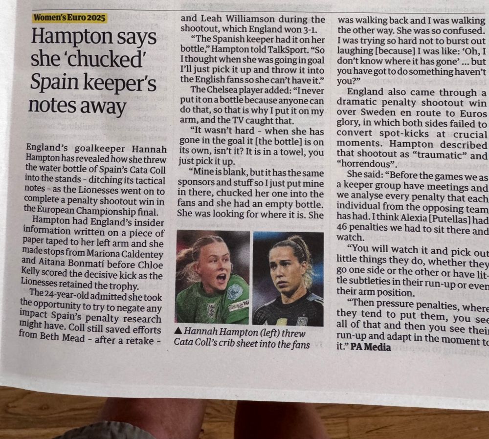 Story about Hannah Hampton being unsportsmanlike and unprofessional. Boasting about it as well. 