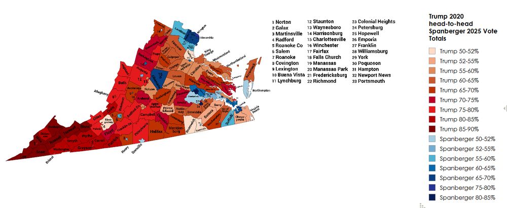 The same map of Virginia as the other attached image (see details there) but with locality names included and labeled.