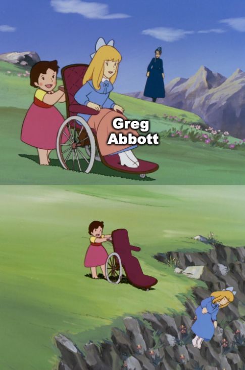 A little girl is helping another little girl in a wheelchair as an older woman watches nearby.