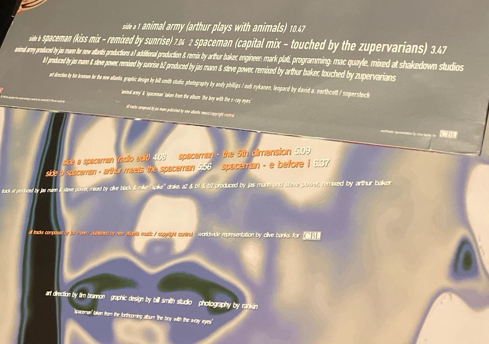 Parts of the back covers of Babylon Zoo 12" singles Animal Army (top) & Spaceman