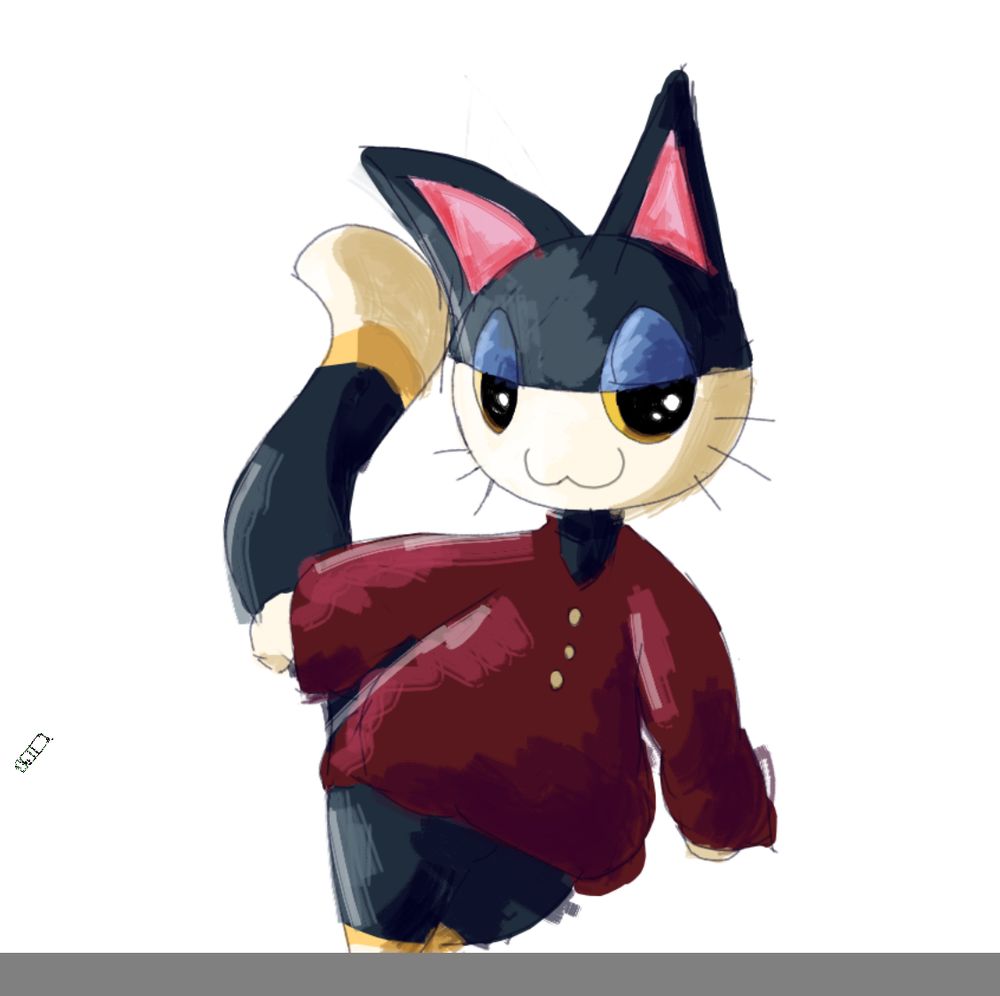 punchy from animal crossing wearing a big red sweater thing painting thing