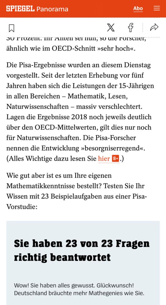 100% Ergebnis des Mathetests PISA