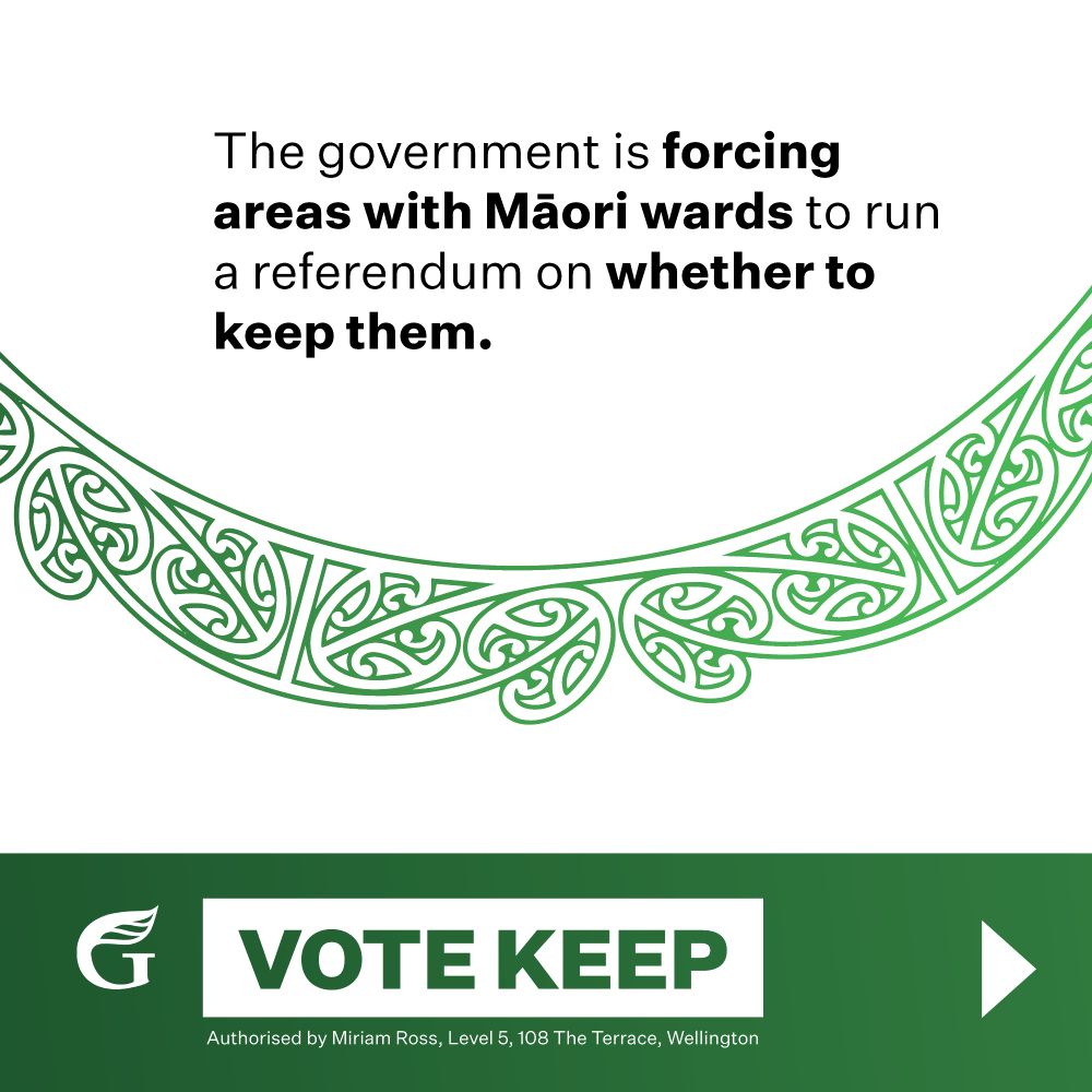 Graphic saying "The government is forcing areas with Māori wards to run a referendum on whether to keep them."