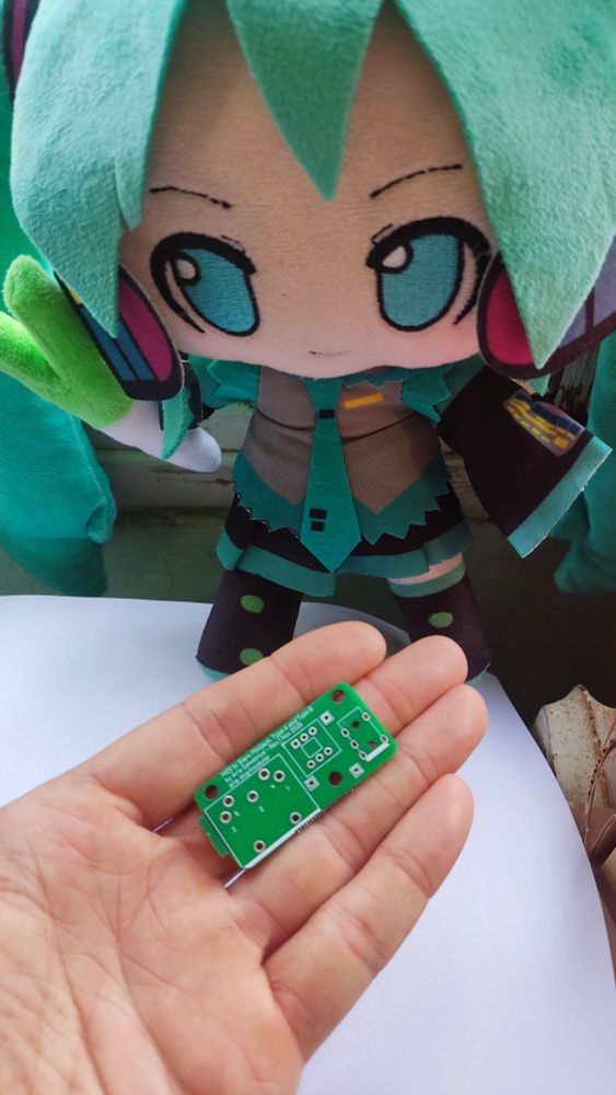 The pcb is shorter than a finger and much smaller than a miku. It's a midi adapter