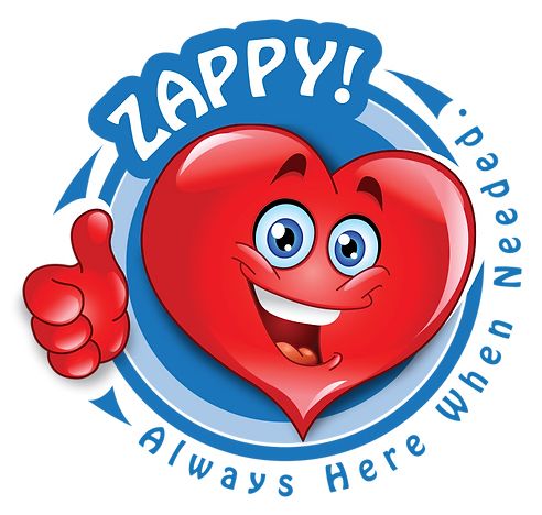 Cartoon heart with Zappy! Logo