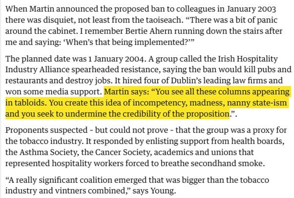 Newspaper clip containing the following phrase: Martin says: “You see all these columns appearing in tabloids. You create this idea of incompetency, madness, nanny state-ism and you seek to undermine the credibility of the proposition"