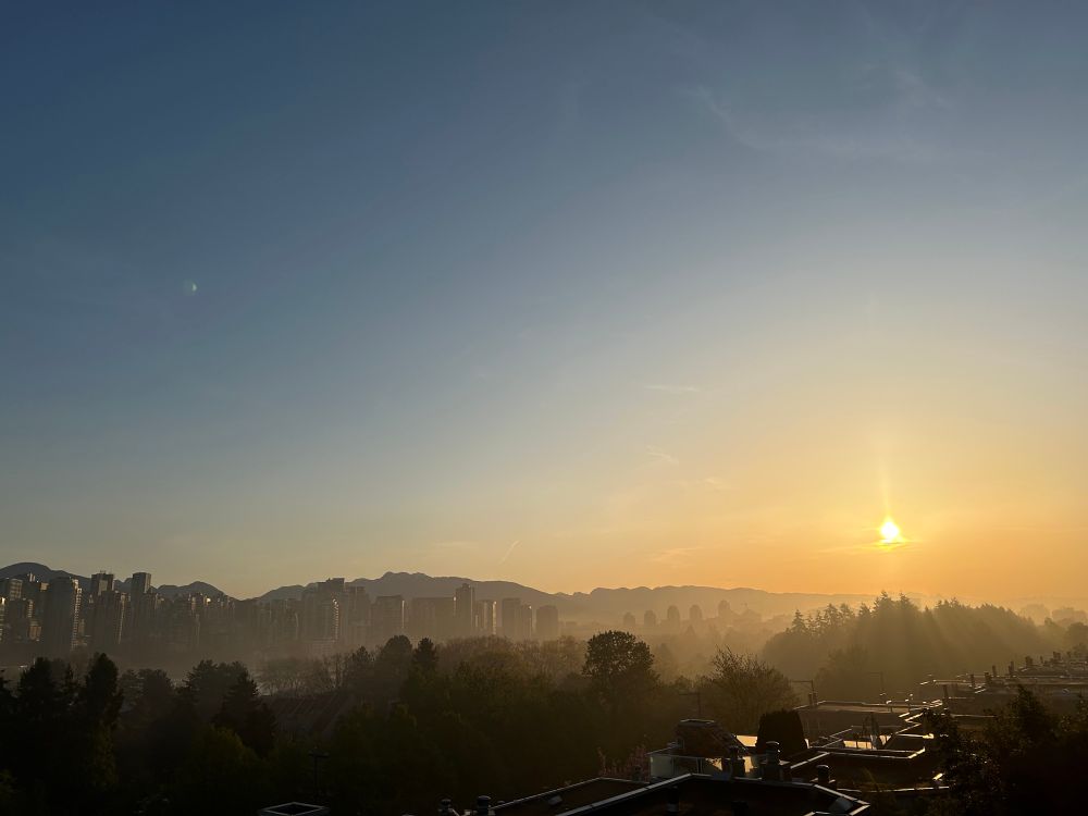 Looking east where a fire burns on E. Hastings St.