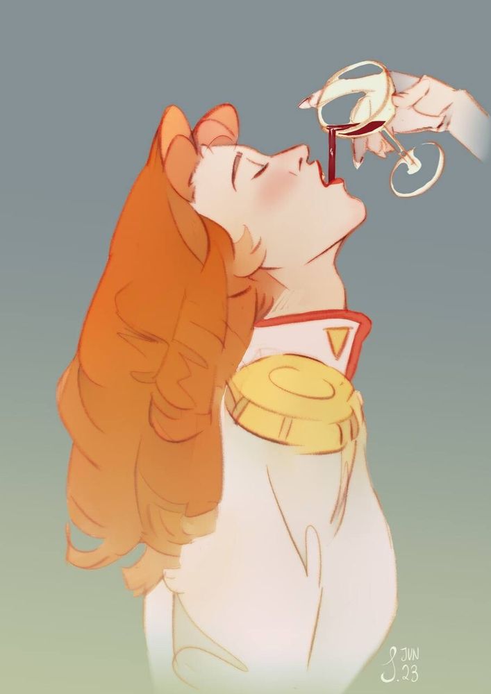 Juri Arisigawa from Utena drinking from a glass of wine other woman is pouring over her mouth.