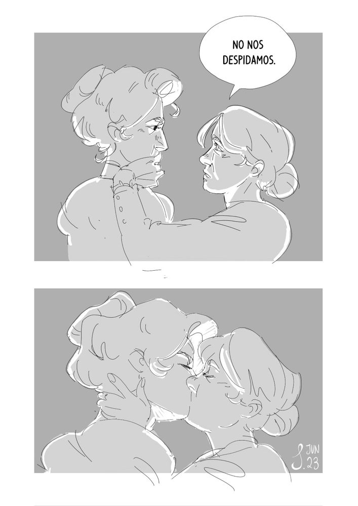Original characters from a comic I'm working on. Two older victorian era lesbians kissing.