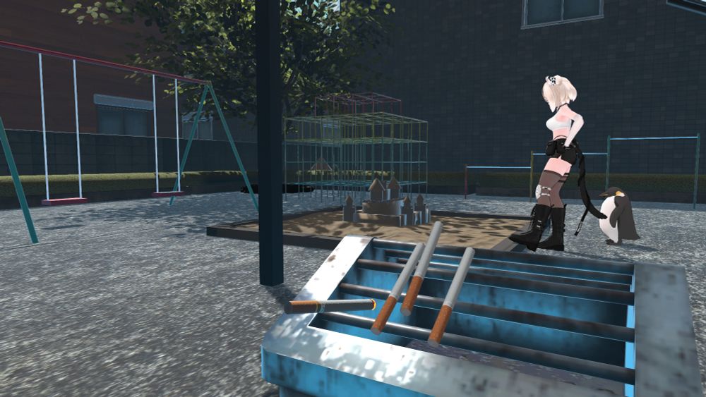 The playground nearby is non-functional, but I guess the cigs are real.