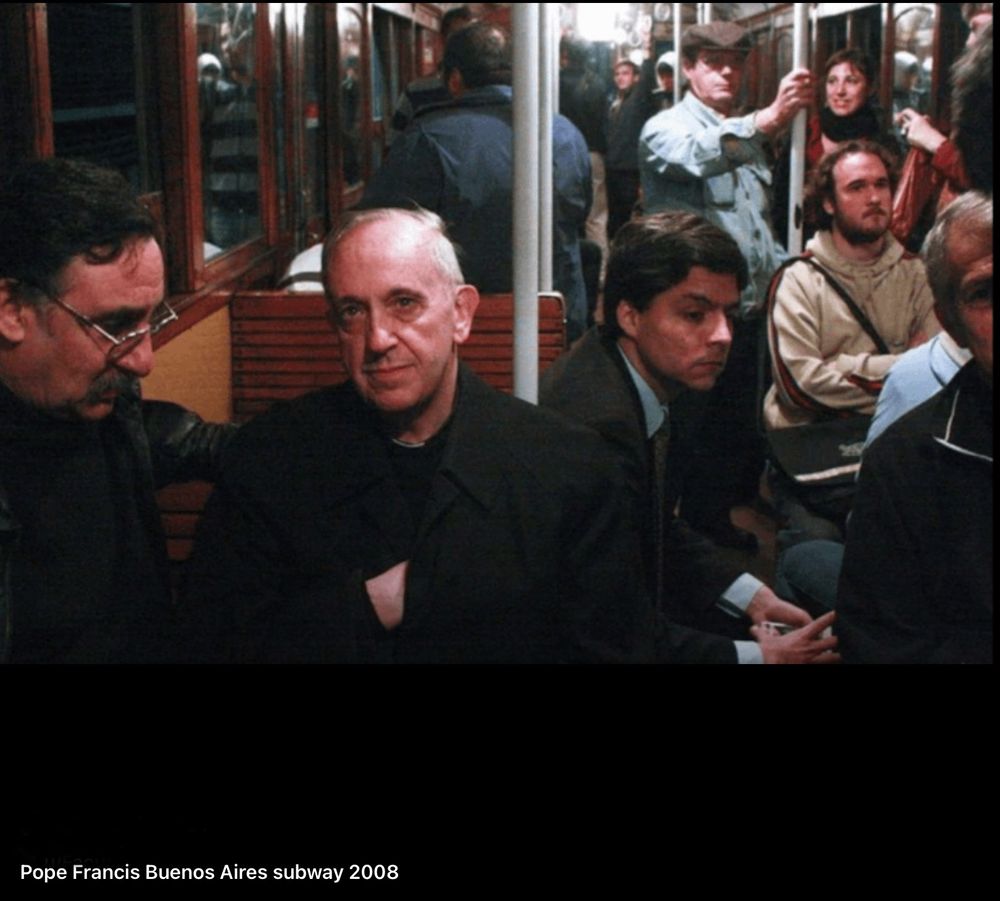 Pope Francis, as cardinal of Buenos Aires, riding the subway to his office. 