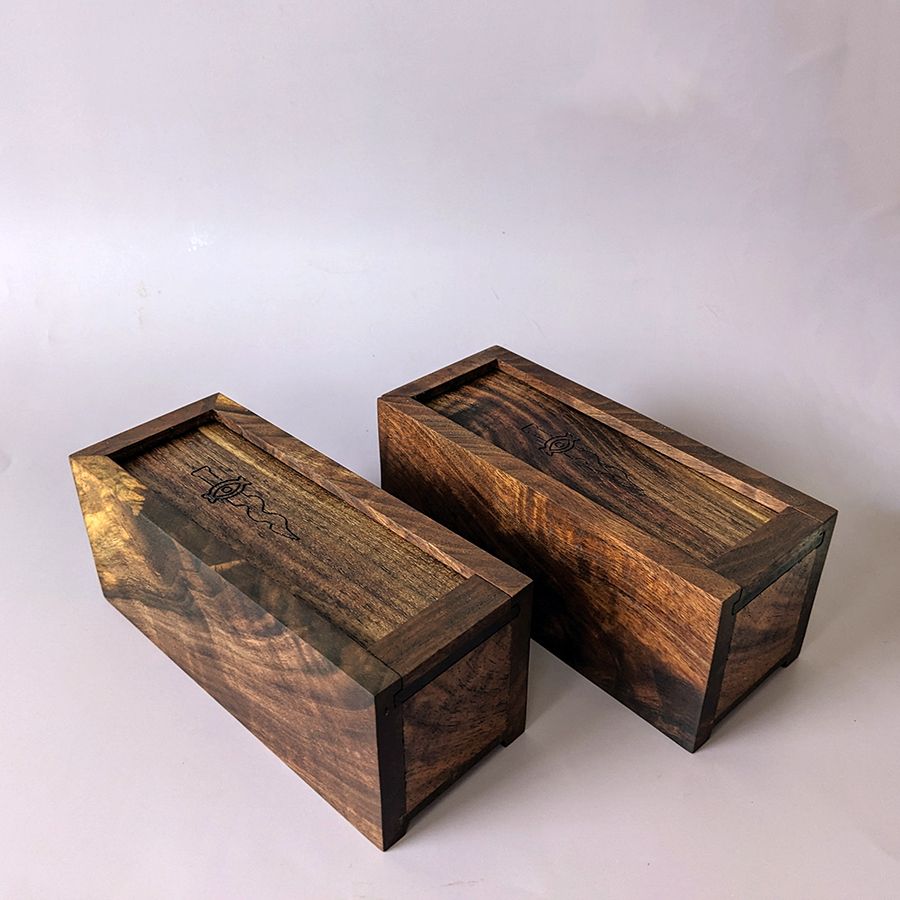 Beautiful figured walnut Boxes with Ritual Dagger Engravings