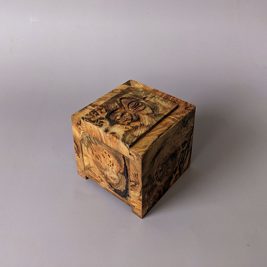 Spalted Maple Burl Keepsake Box with Slidetop Lid and "The Lock" Glyph. The eldest GaldreGlyph