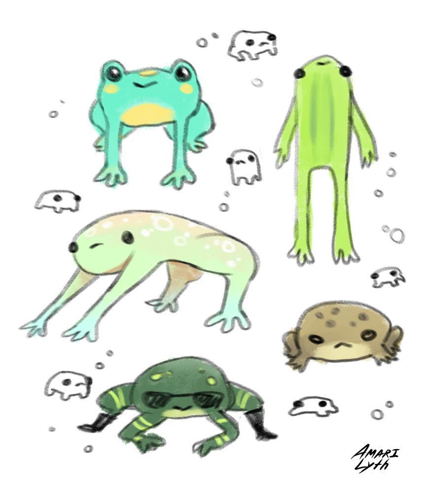 Colored sketch of stylized frogs