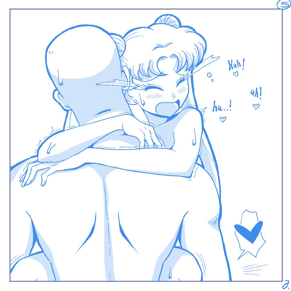 NSFW illustration of Usagi Tsukino, from Sailor Moon, having stand up sex with a man while crying.