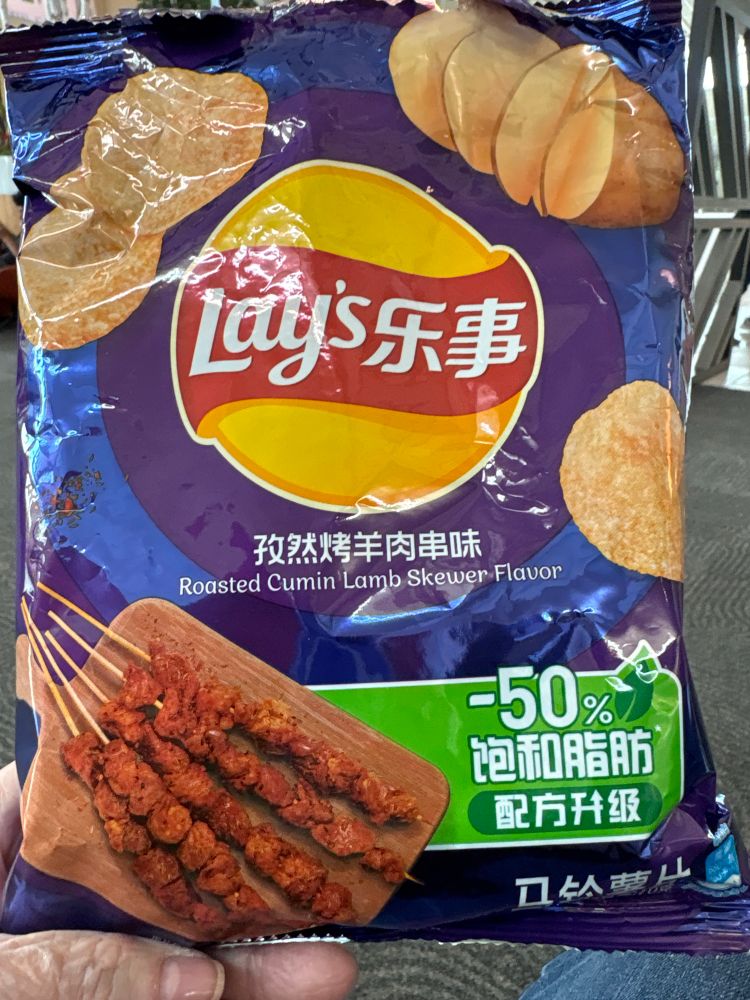 A bag of lay’s roasted cumin lamb skewer potato chips