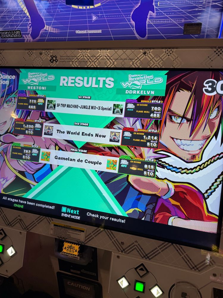 A screenshot of a summation of DDR scores 
