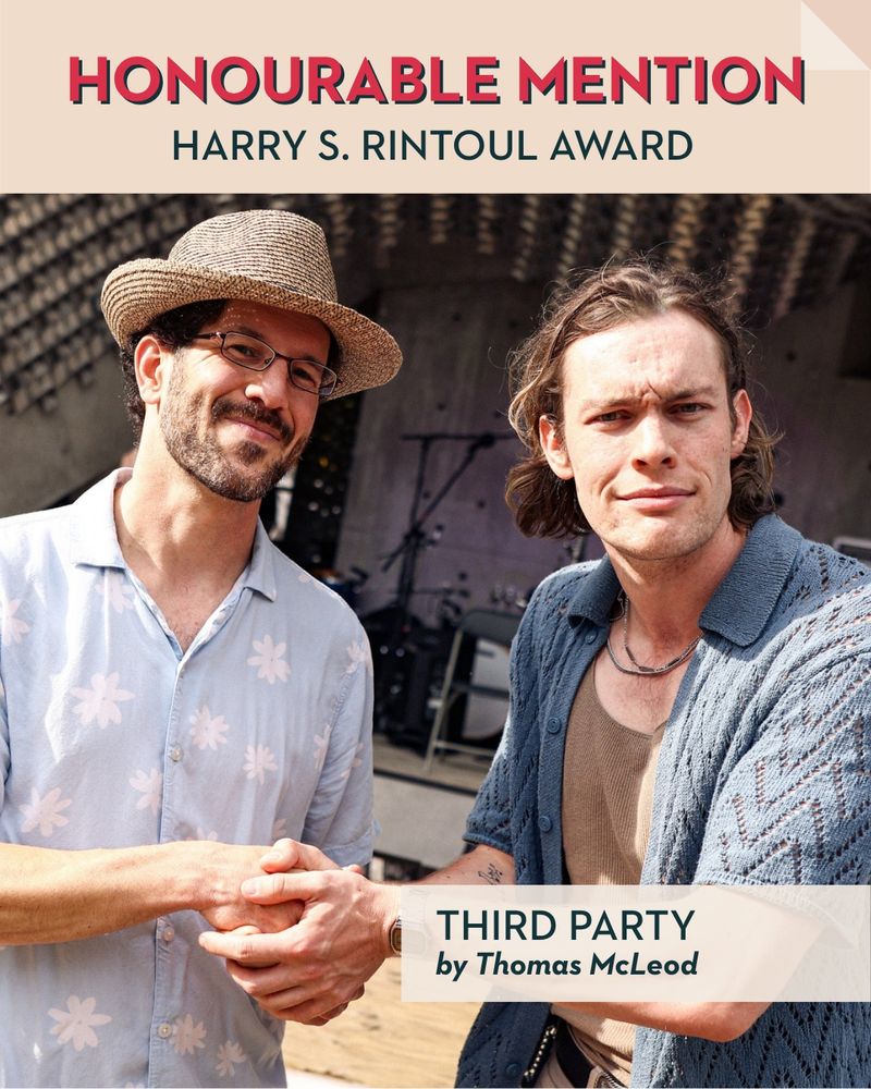 Thomas McLeod accepts the honourable mention for the Harry S. Rintoul award for Best New Manitoba Play at the Winnipeg Fringe Festival.