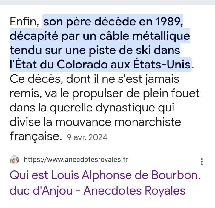Enfin, son père décède en 1989, décapité par un câble métallique tendu sur une piste de ski dans I'État du Colorado aux États-Unis. Ce décès, dont il ne s'est jamais remis, va le propulser de plein fouet dans la querelle dynastique qui divise la mouvance monarchiste française. 