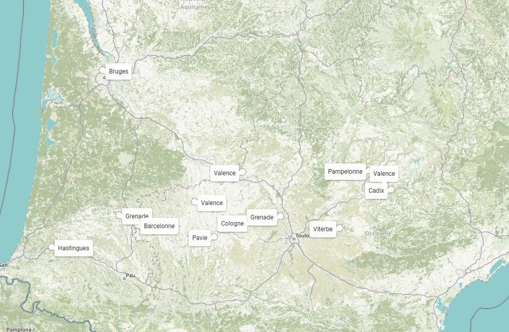 Carte des bastides avec des noms importés 