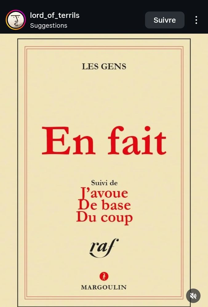Capture d'écran de lord of terrils qui présente une couverture de livre jaune avec les mots " en fait, j'avoue, de base ,du coup"