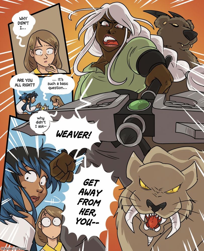 A page from the Side Quested webcomic where Chloe shows up, axe first.