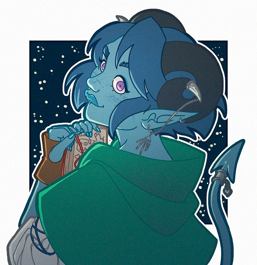 A fanart of Jester, holding her sketchbook.
