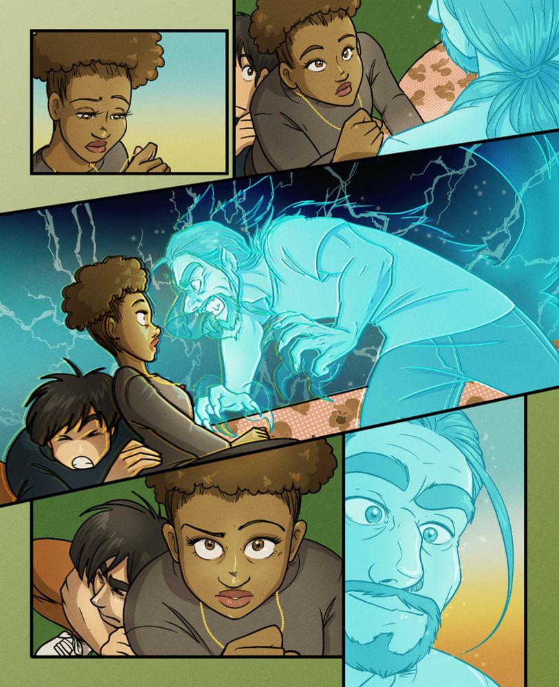 A page from A Girl and Her Fed. This is the moment that the Coyote God tests the will of Avery, and is very pleased with her.